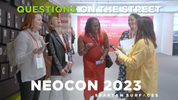 Chelsea Puetz asks designers questions at NeoCon 2023